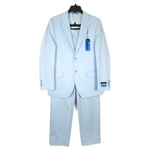 Nautica Mens Modern Fit 2 Piece Suit 40S 34x32 Light Blue Solid Stretch Cotton